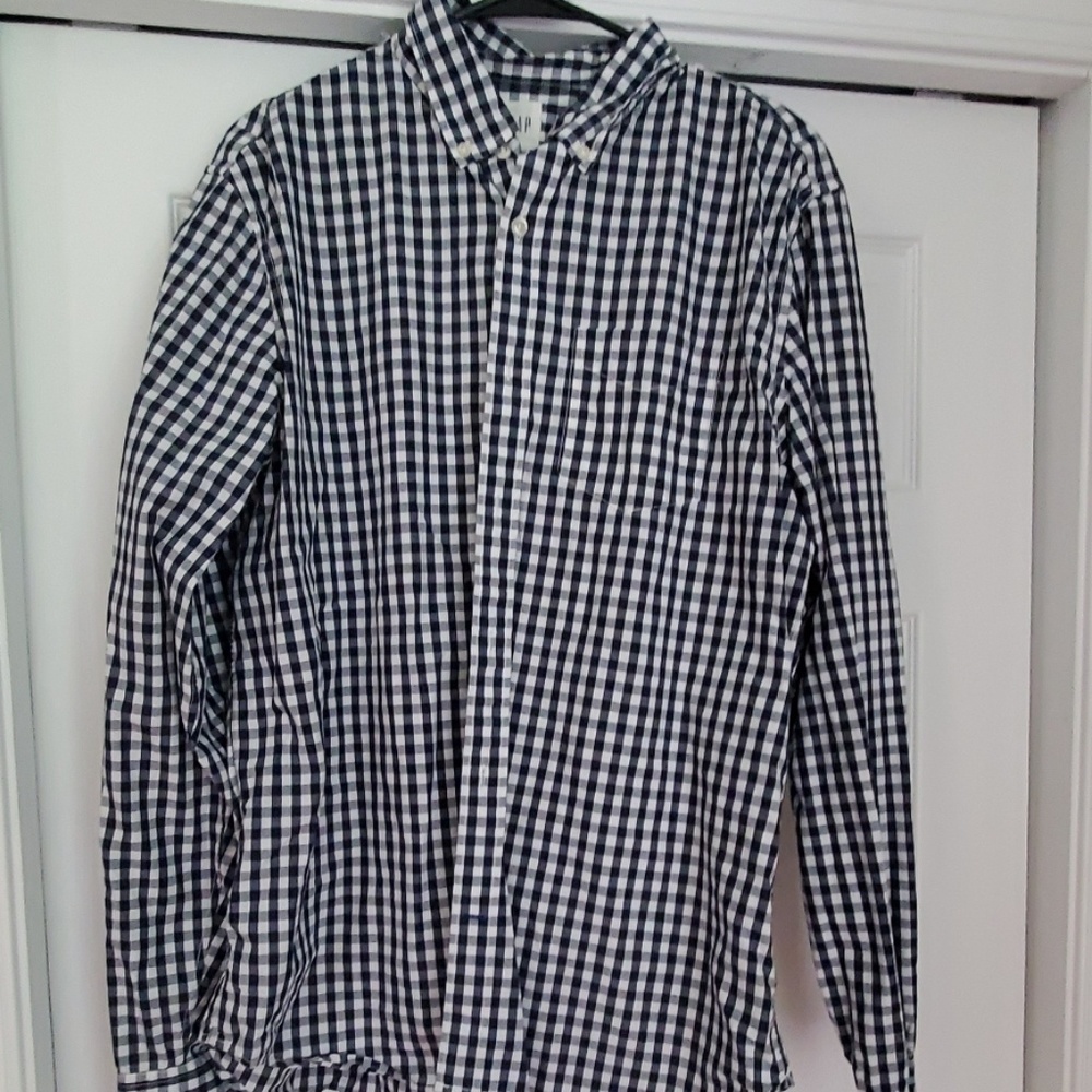 Navy&white checked button down dress shirt